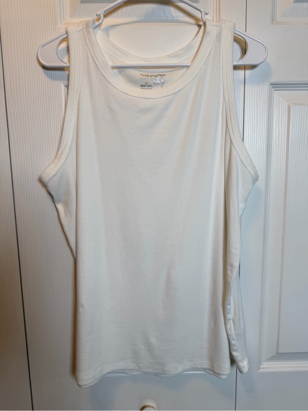 Terra & Sky White Ribbed Tank Top Plus 1X 16W 18W Sleeveless Cotton